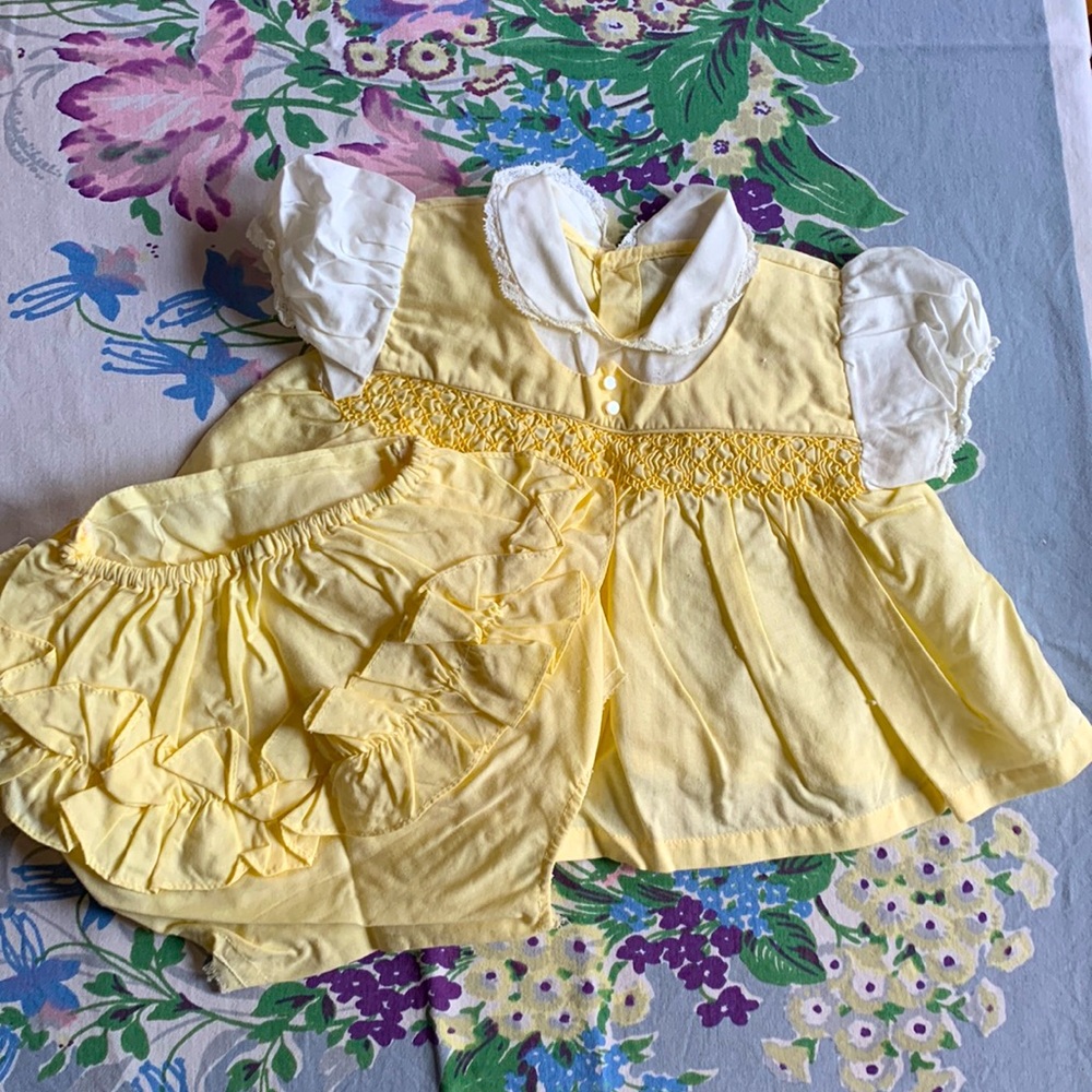 Handmade Vintage Butter Yellow Dress And Bloomer Set
